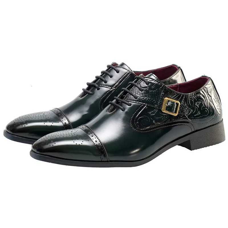 Luxury Fi New Mens Green Brown Patent Leather Brogues Shoes Designer Oxfords Formal Wedding Prom Dress Homecoming Footwear XJ250801