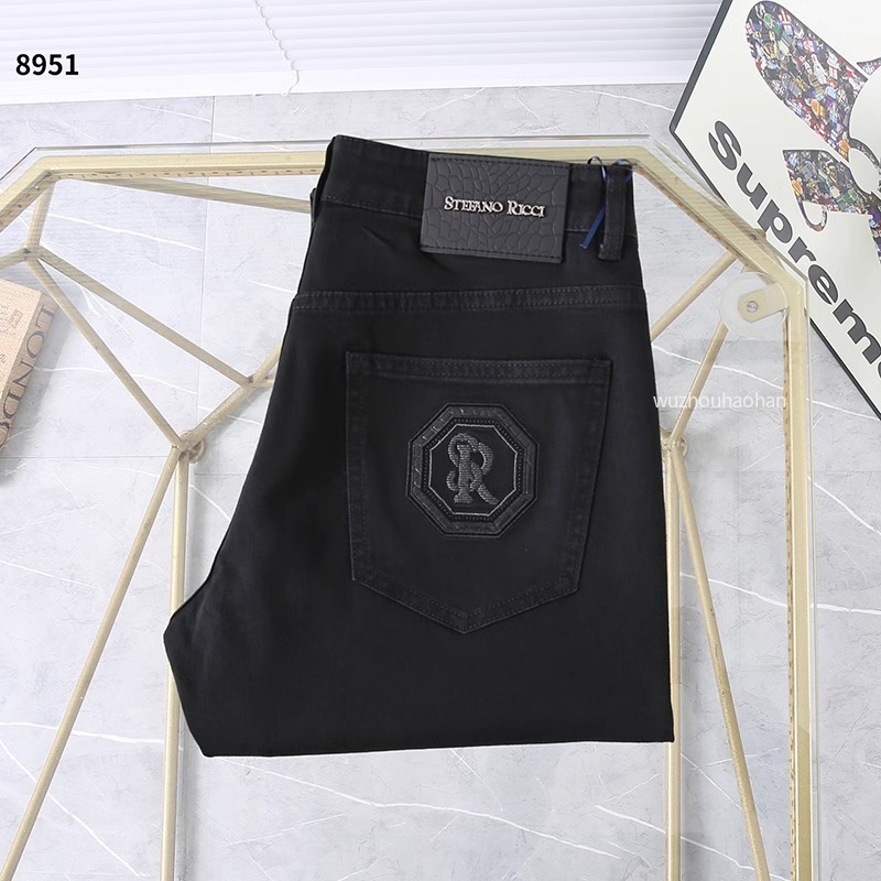Designer Men Jeans Spring and Summer Embroidered Black Pants SR1289