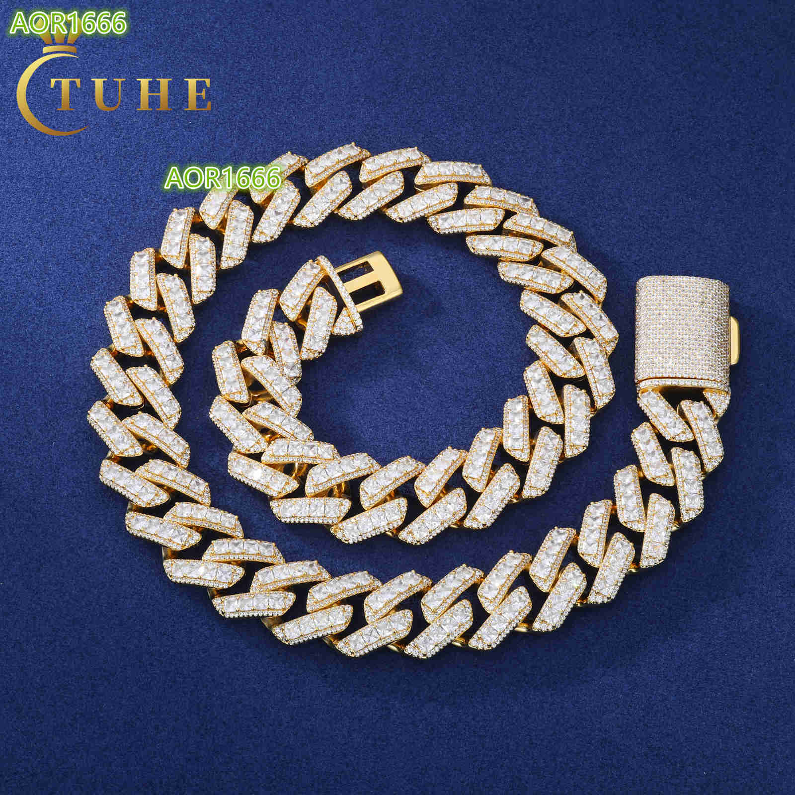 Fashion Hip Hop Jewelry 20mm Brass Asscher Cut AAAAA Diamond Luxury Iced Out Heavy Cuban Link Chain Necklace for Men