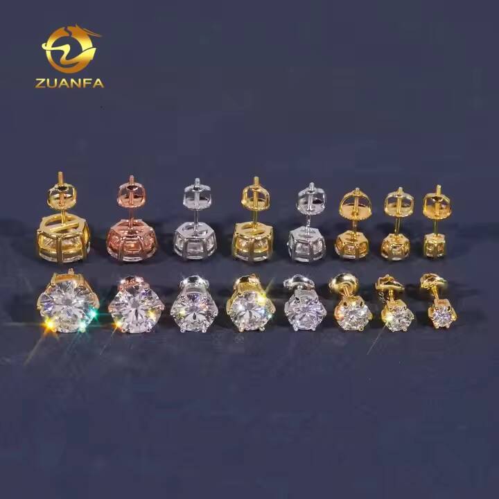VVS D Moissanite Round Cut 4 to 10mm 6prongs Trendy Jewelry Ear Studs Unisex 925 Sterling Silver Custom Screw Back Stud Earrings