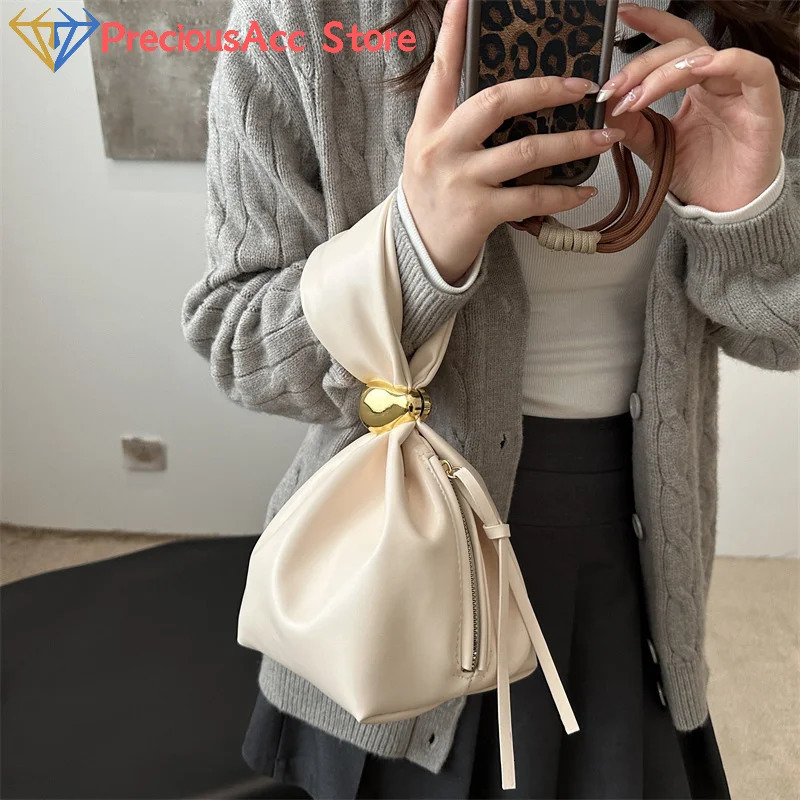 Mini PU Leahter Underarm Pleated Cloud Bag For Women Fashion Female Retro Bucket Shoulder Bag Handbags And Purses 250731