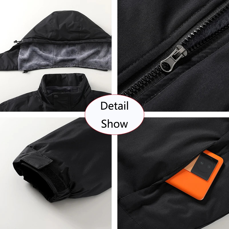 Winter Men Outdoor Windbreak Camping Skiing Jacket Hiking Removable Hooded Plus Thick Warm Comfortable Coat Male 7XL 250729