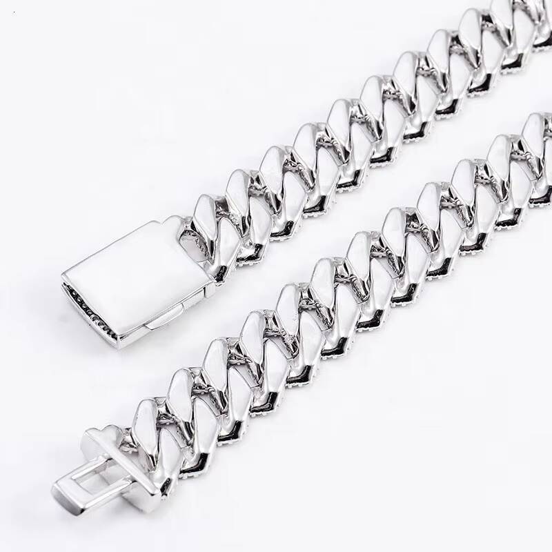 Hot Selling S925 Silver Iced Out Cuban Link Hiphop Jewelry 15mm Pass Diamond Tester D VVS Moissanite Cuban Chain Necklace
