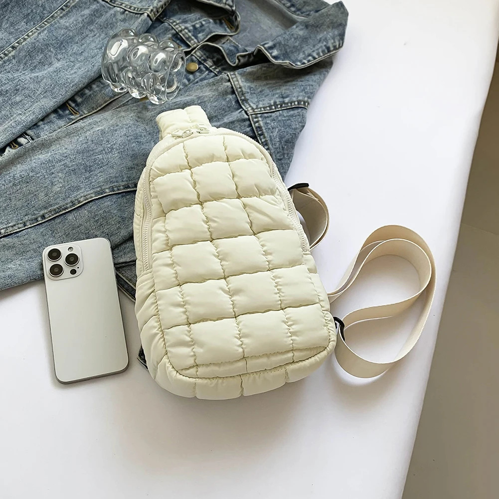 Women Quilted Chest Bag Cloud Waist Bag Zip Closure Puffer Crossbody Sling Bag Adjustable Strap Casual Waist Pack Soft Hobo Bag 250731