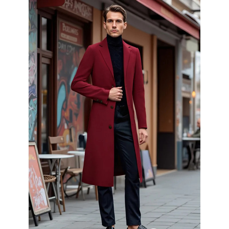 European and American Style Mens Business Casual Fashion Sports Solid Color SingleBreasted TurnDown Collar Trench Coat 250729