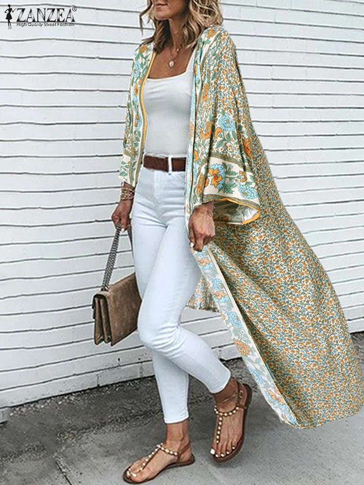 Women Bohemian Printed Cardigan Kimono ZANZEA Summer Long Shirt Vintage Tops Casual Open Front Sleeve Floral Blouse 250731