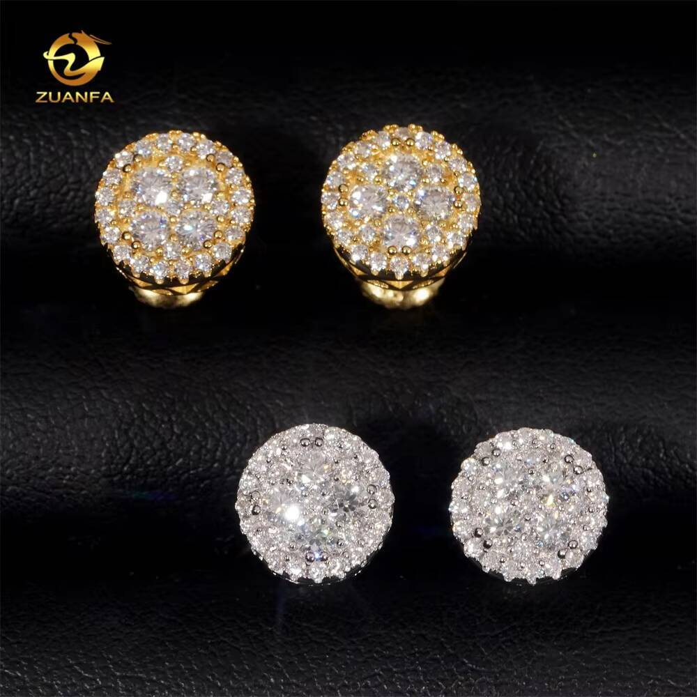 Bling Shining High Quality 18k Gold Plated Hip Hop Iced Out Moissanite Silver 925 Earrings