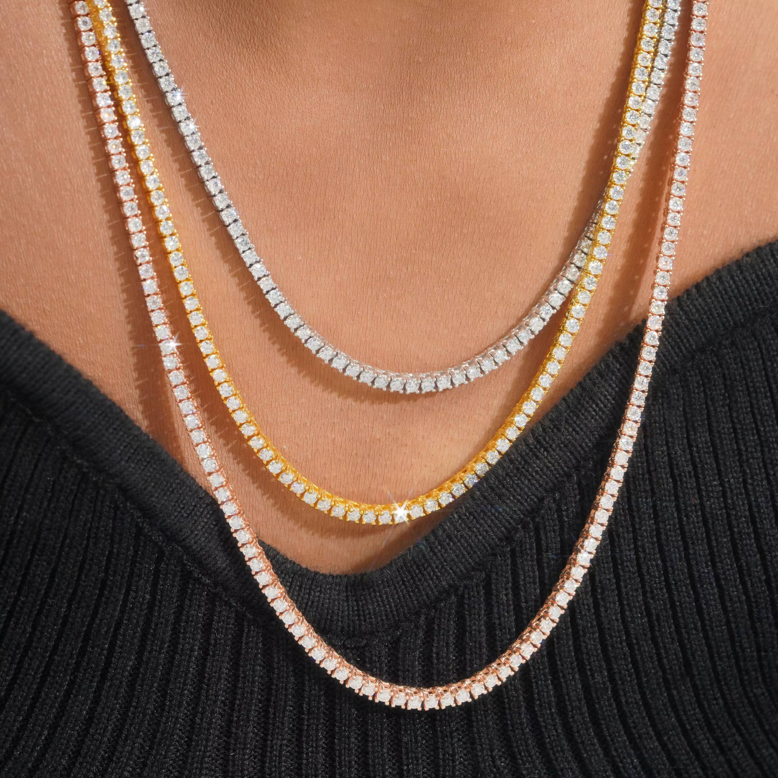 Custom Hip Hop Tennis Necklace Jewelry 925 Sterling Silver White Gold Plated 3mm Moissanite Diamond Tennis Chain