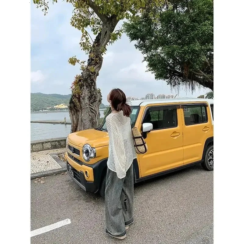 PTKPCC Female Personality Loose Casual Solid Pullovers Women Breathable Hollow Out Lazy Style Japanese Version Sweater Summer 250731