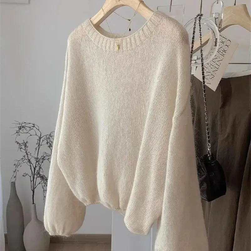 Limiguyue Gentle Loose Wool Sweater Women Elastic Hem Mohair Knit Pullover Versatile Lantern Sleeve Knitwears Spring Autumn F722 250731