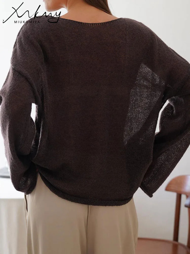 Red T Shirts Oversize Thin Knit Pullover Women Summer Trumpet Long Sleeve Shirt For Loose Top Tees Transparent Sweater 250731