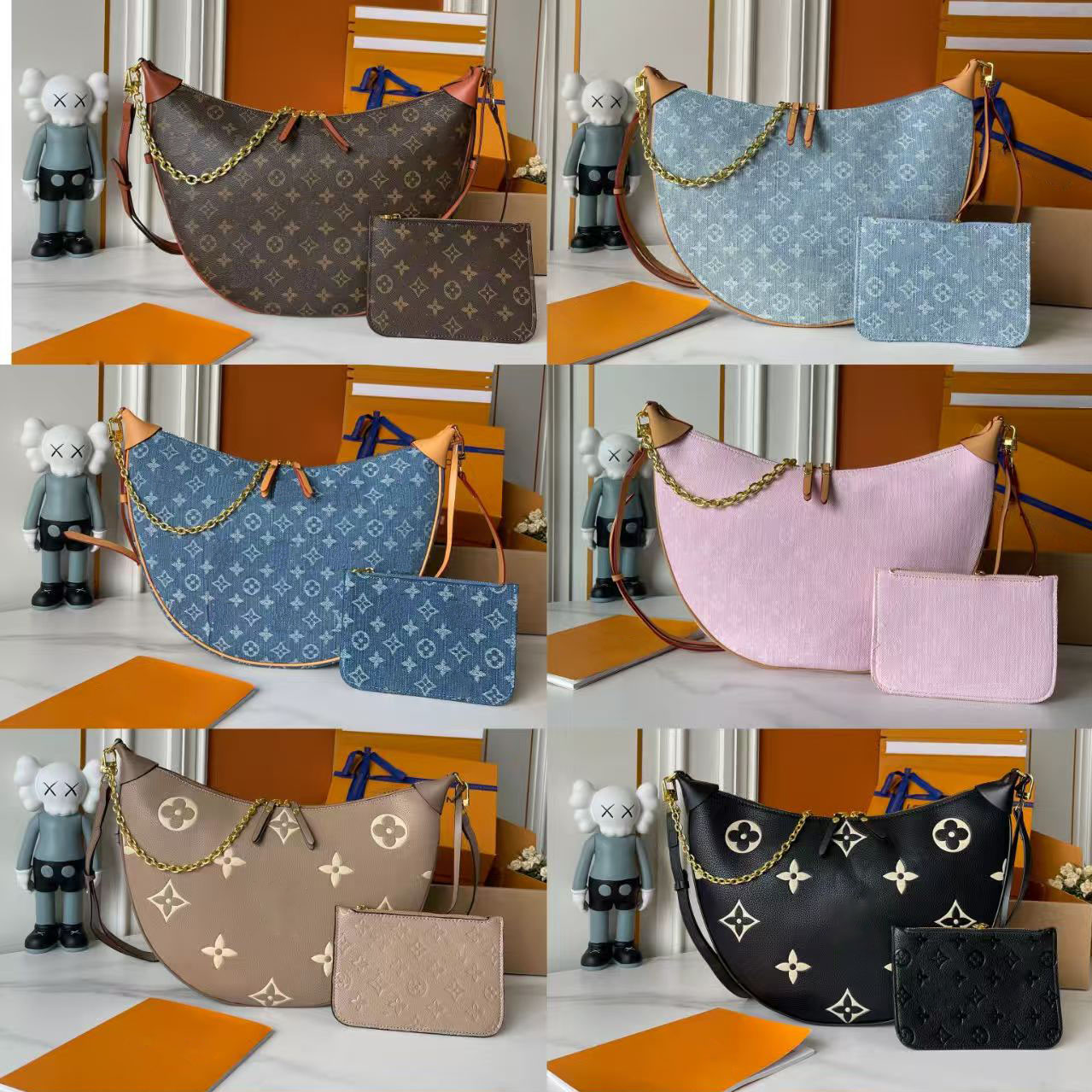 loop hobo bags Gold Chain Handbag Luxuries Designers bags Fashion Womens Coated Canvas Zipper Crossbody Shoulder Bag Crescent bottom handbags Moon purses