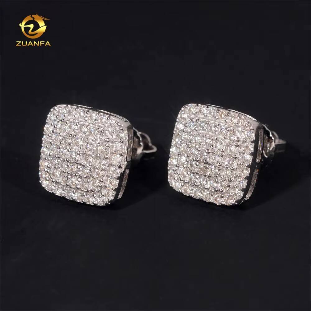 Iced Out Jewelry Hip Hop High Quality 925 Sterling Silver Mens Moissanite Stud Earrings