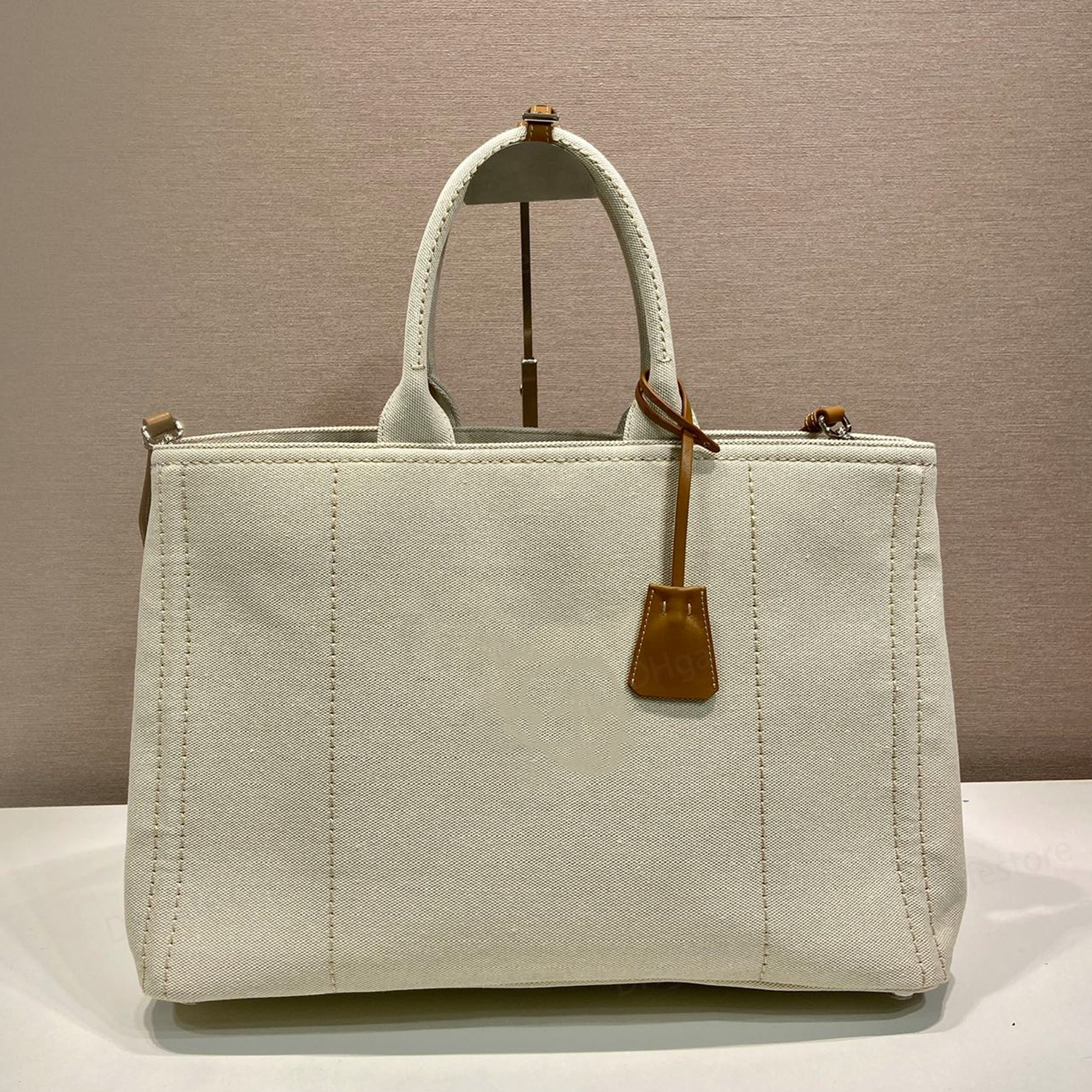 New Jardiniere Extra Large Cotton Canvas Tote Bag Luxury Designer Genuine Leather Silver Hardware Shoulder Bag Canvas Lining Removable Key Ring Clutch Bag 10A