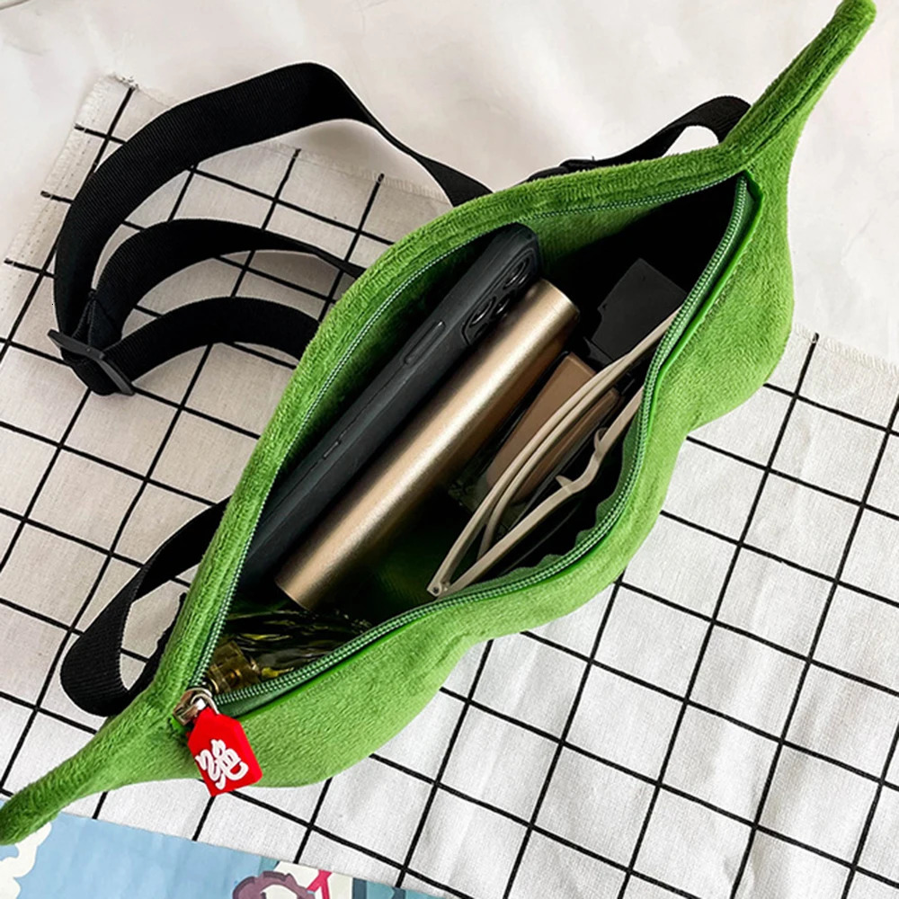 Women Fanny Pack Green Funny Edamame Waist Bag Plush Beach Travel Banana Hip Bum Zip Chest Bags Female Belt Bag For Girls 250731