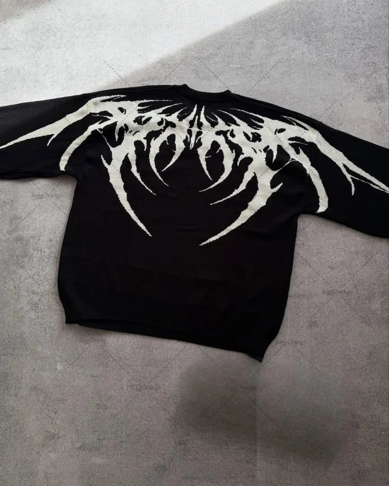 Y2K Retro Harajuku Personality Line Casual Loose Round Neck Sweatshirt Men Street Hiphop Punk Fashion Oversized Top Women 250729