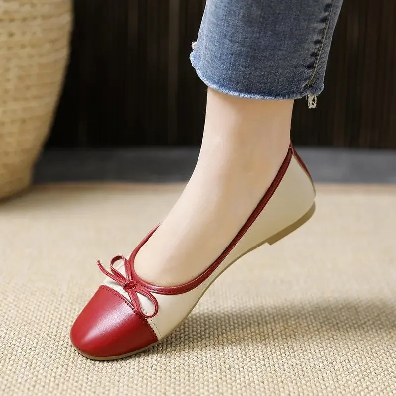 Red Moccasins Cute Flats with Bow Round Toe Low Heel Elegant Ladies Footwear Flat Kawaii Womens Shoes 39 Trend Spring Fashion L 250731