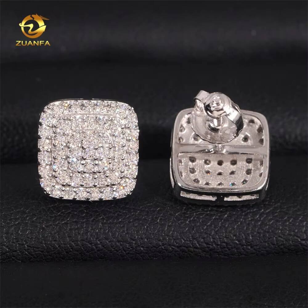 Iced Out Jewelry Hip Hop High Quality 925 Sterling Silver Mens Moissanite Stud Earrings