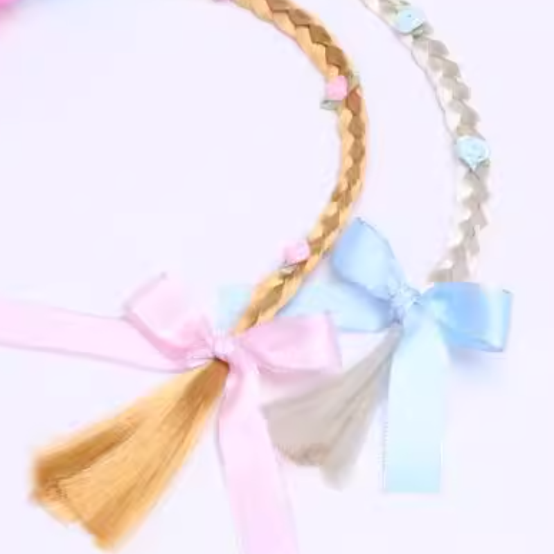 Children's wig with long braids princess style headband Snow Princess hair clip floral girl's hair accessory butterfly and flower decoration