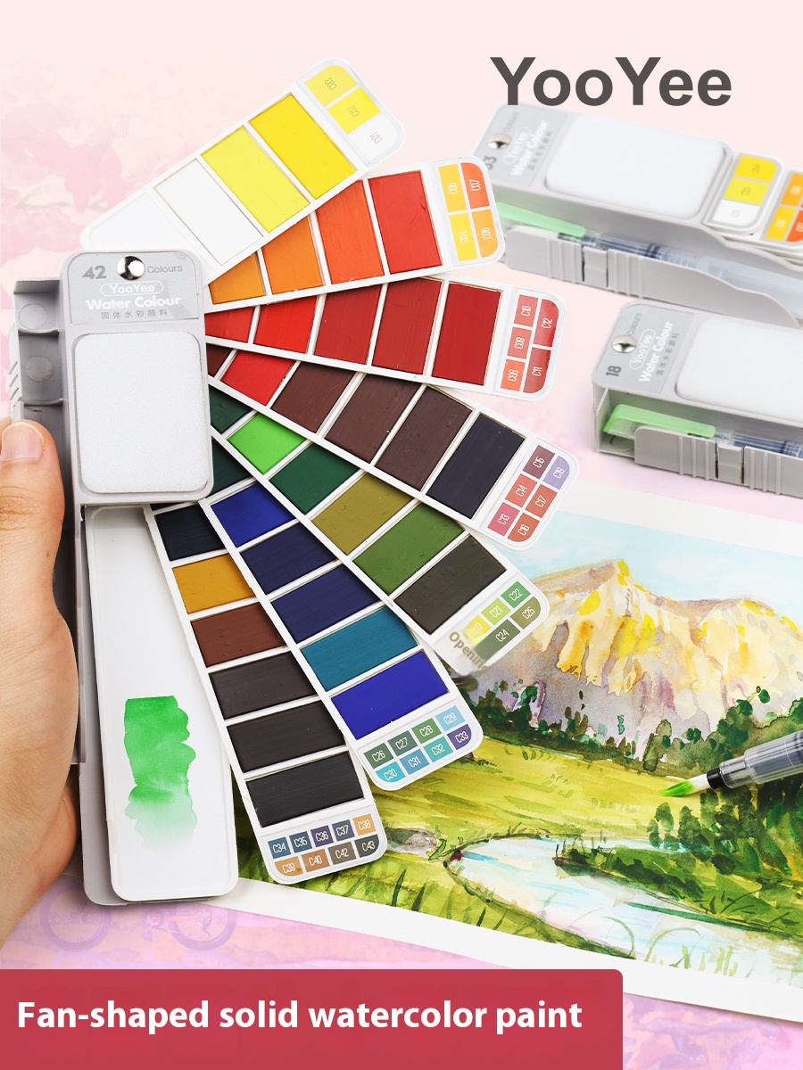 Shupu Folding Fan-shaped Solid Watercolor Paintbrush Set