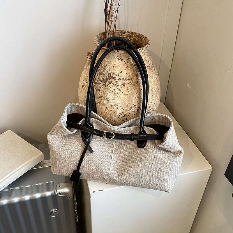 Casual Large Capacity Canvas for Women 2025 New Commuter Versatile Shoulder Underarm Color Block Handheld Tote Bag