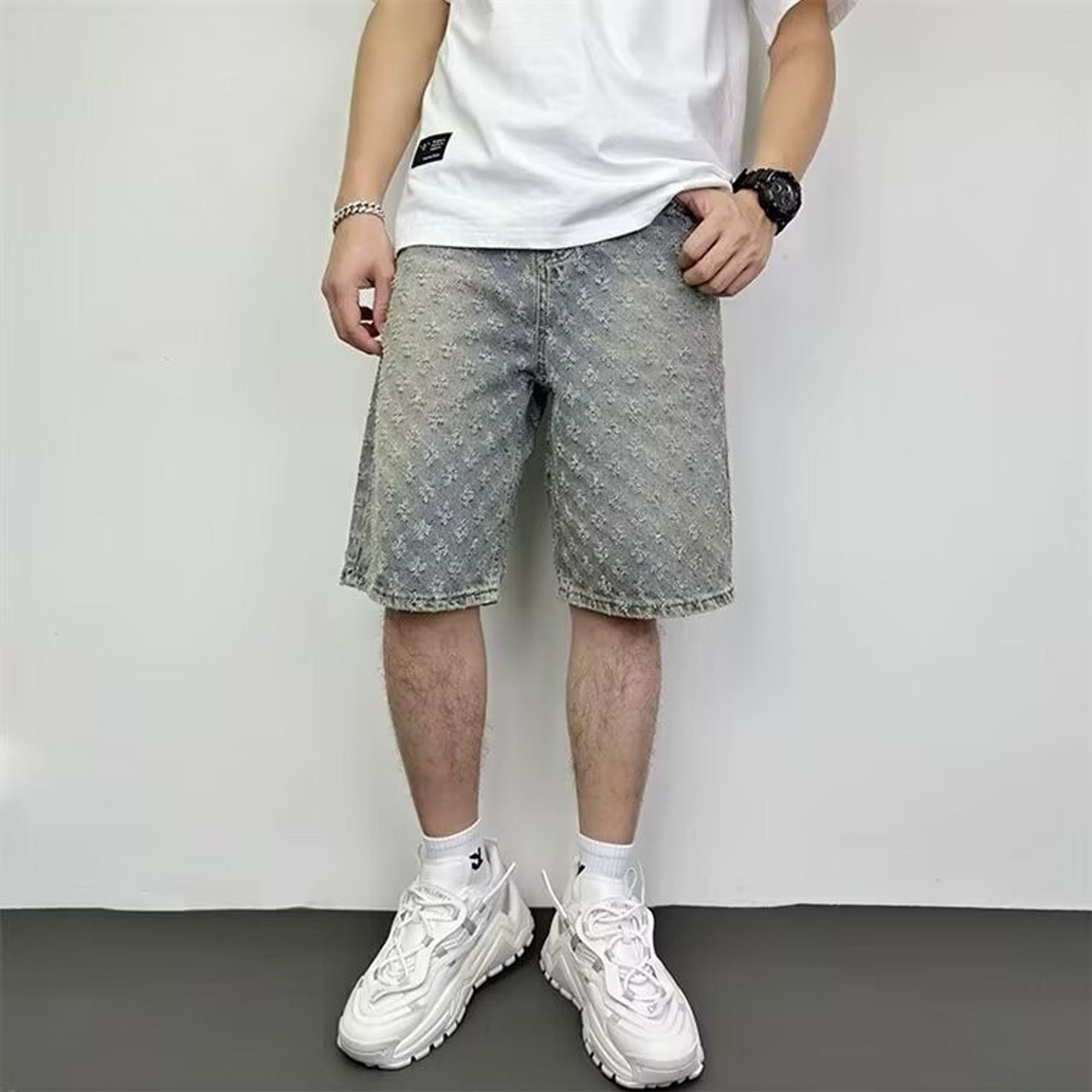 Designer Men's Shorts Cowboy Summer Workwear Pants Loose Straight Leg Mid Length Elastic Waist American High Street Trendy