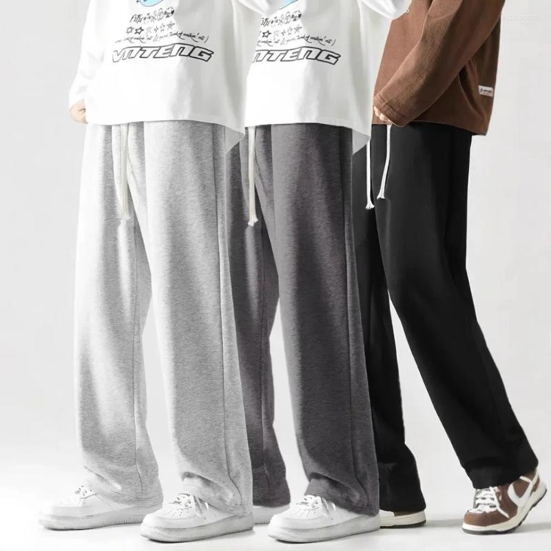 Men's Pants Pack Drawstring Fashion Man Sweatpants Solid Color Casual Straight Linen Loose Trousers Summer Baggy