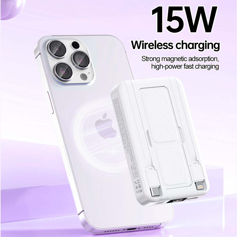 Winsway 10000mAh Foldable Magnetic Power Bank with Stand, 22.5W Two-Way Fast Charging, 15W Magnetic Charging, Includes USB/Type-C Cable, HD LED Displa