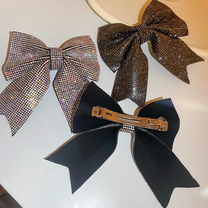 Super Glaring Rhinestones Bow Spring Large Hair Duckbill Clips for Women Sweet Delicate Versatile Magnificent Party Accessories 250730