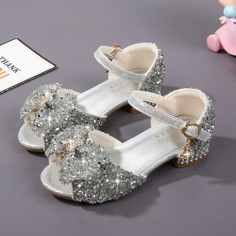 Sandals Princess Sandals Summer New Fashion Rhinestone Shoes Girls High Heels Anti-Slip Soft Sole Shoes for Girls Crystal