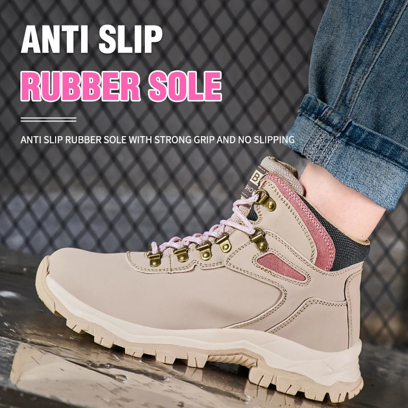 Waterproof Steel Toe Safety Boots for Women Anti-Smash Anti-Puncture Sole Non-Slip Breathable Construction Work Shoes 250731