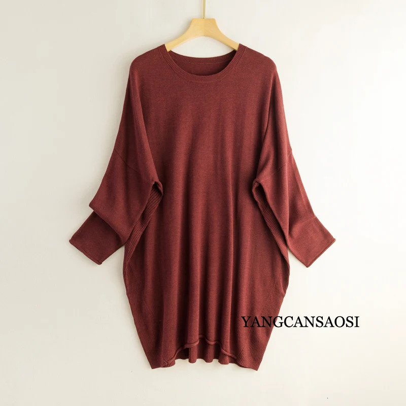 Silk Cashmere Sweater Womens Mulberry Round Neck Solid Color Bottomed Shirt Top Medium Long Batwing Sleeve Loose 250731