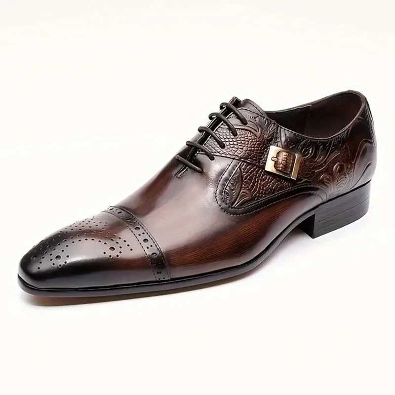 Luxury Fi New Mens Green Brown Patent Leather Brogues Shoes Designer Oxfords Formal Wedding Prom Dress Homecoming Footwear XJ250801