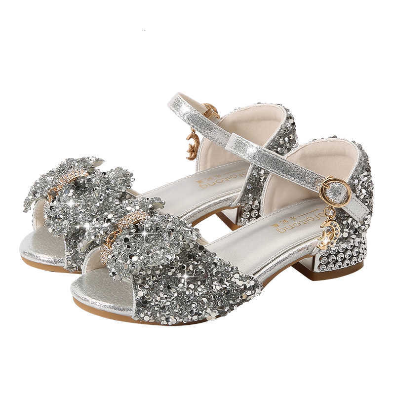 Sandals Princess Sandals Summer New Fashion Rhinestone Shoes Girls High Heels Anti-Slip Soft Sole Shoes for Girls Crystal