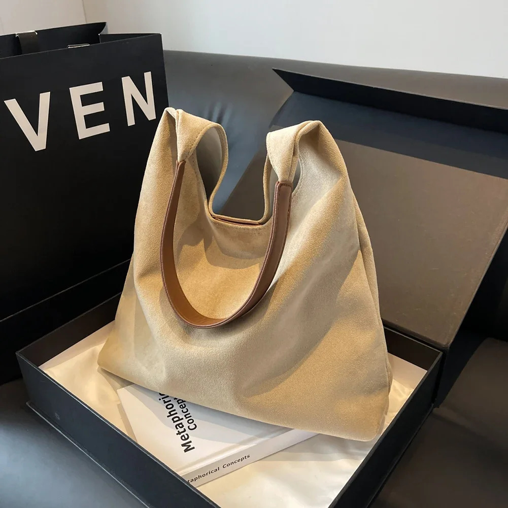 Women Suede Shoulder Bag Retro Single Large Capacity Trendy Work Handbag Stylish Vintage Hobo Top Handle 250725