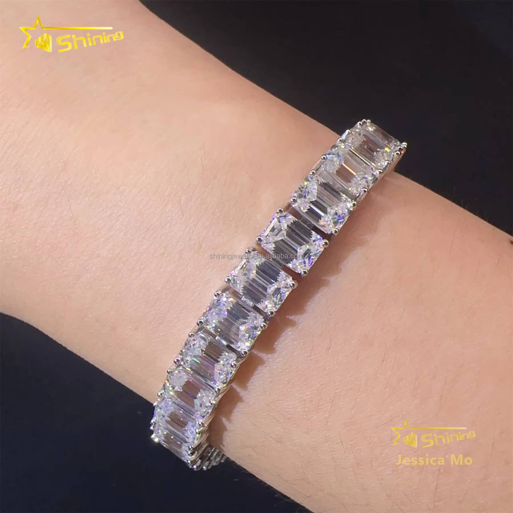 Drop Shipping Popular in Stock New Arrivals Hip Hop Vvs Emerald Moissanite Iced Out GRA Certificate S925 Silver Tennis Bracelet