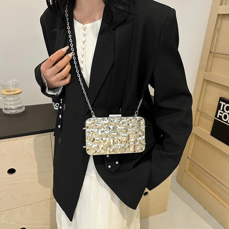 MOODS Golden Evening Bags For Women Wedding Dinner Party Chain Shoulder Cross Body Bag Purses And Handbags 250731