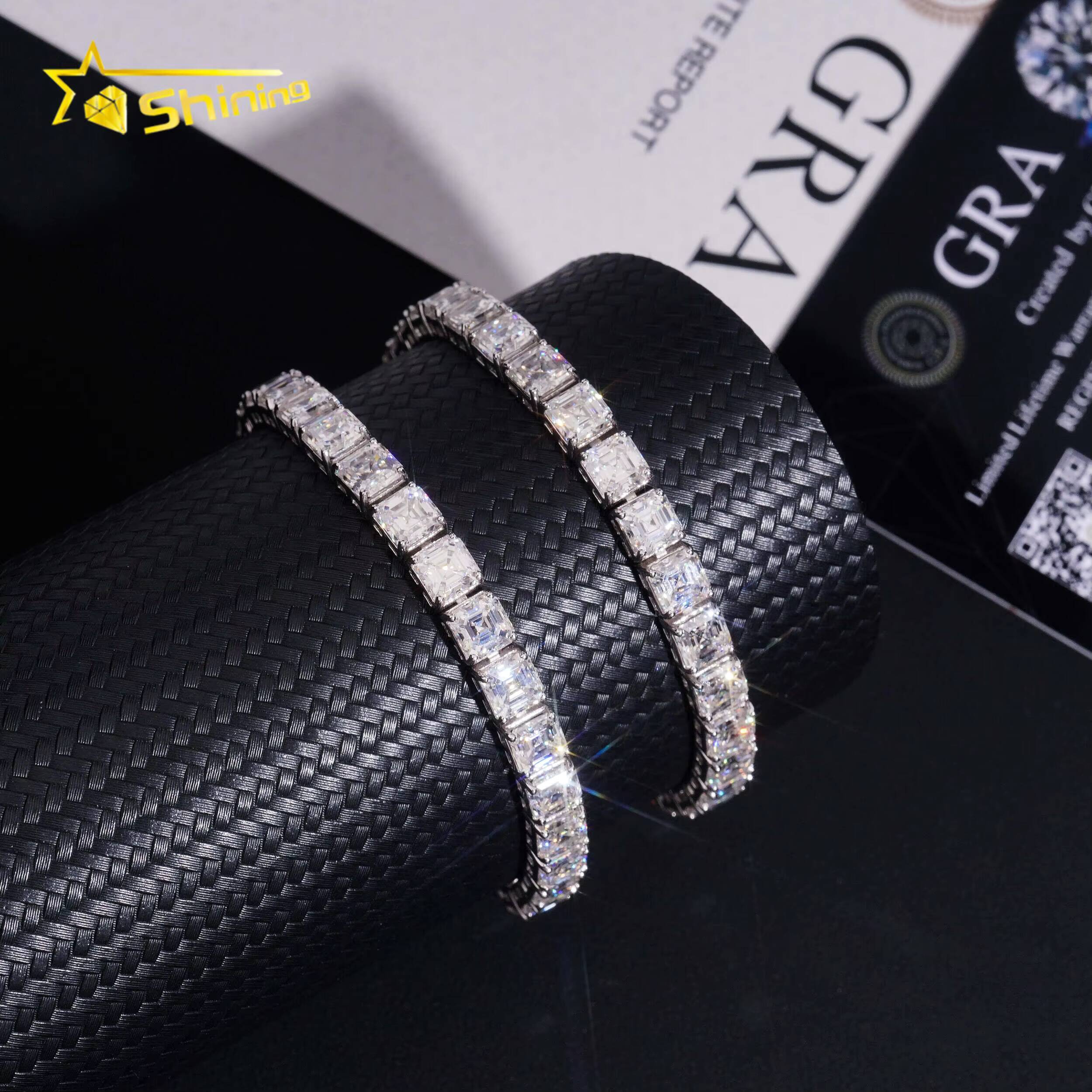 Asscher Moissanite Chain Sterling Silver 925 Moissanite Pass Diamond Tester Luxury Fancy Cut Moissanite Hip Hop Jewelry