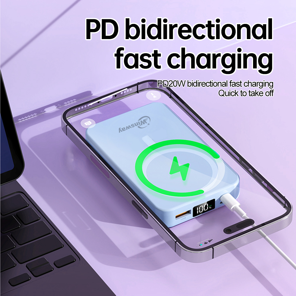 Winsway 10000mAh Foldable Magnetic Power Bank with Stand, 22.5W Two-Way Fast Charging, 15W Magnetic Charging, Includes USB/Type-C Cable, HD LED Displa