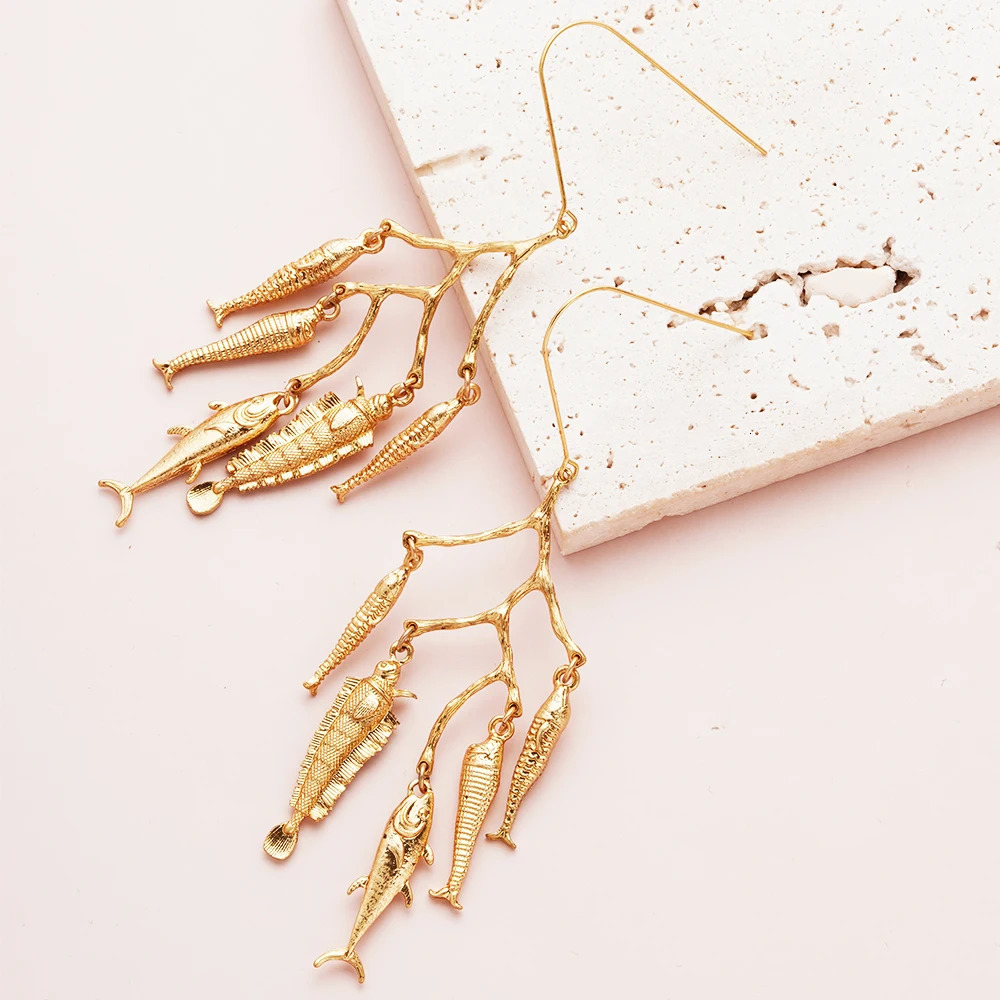 In Vintage Earrings For Women Bohemia Gold Plated Earring Cute Metal Fishes Pendientes Multi Dangle Jewelry Fashion 250730
