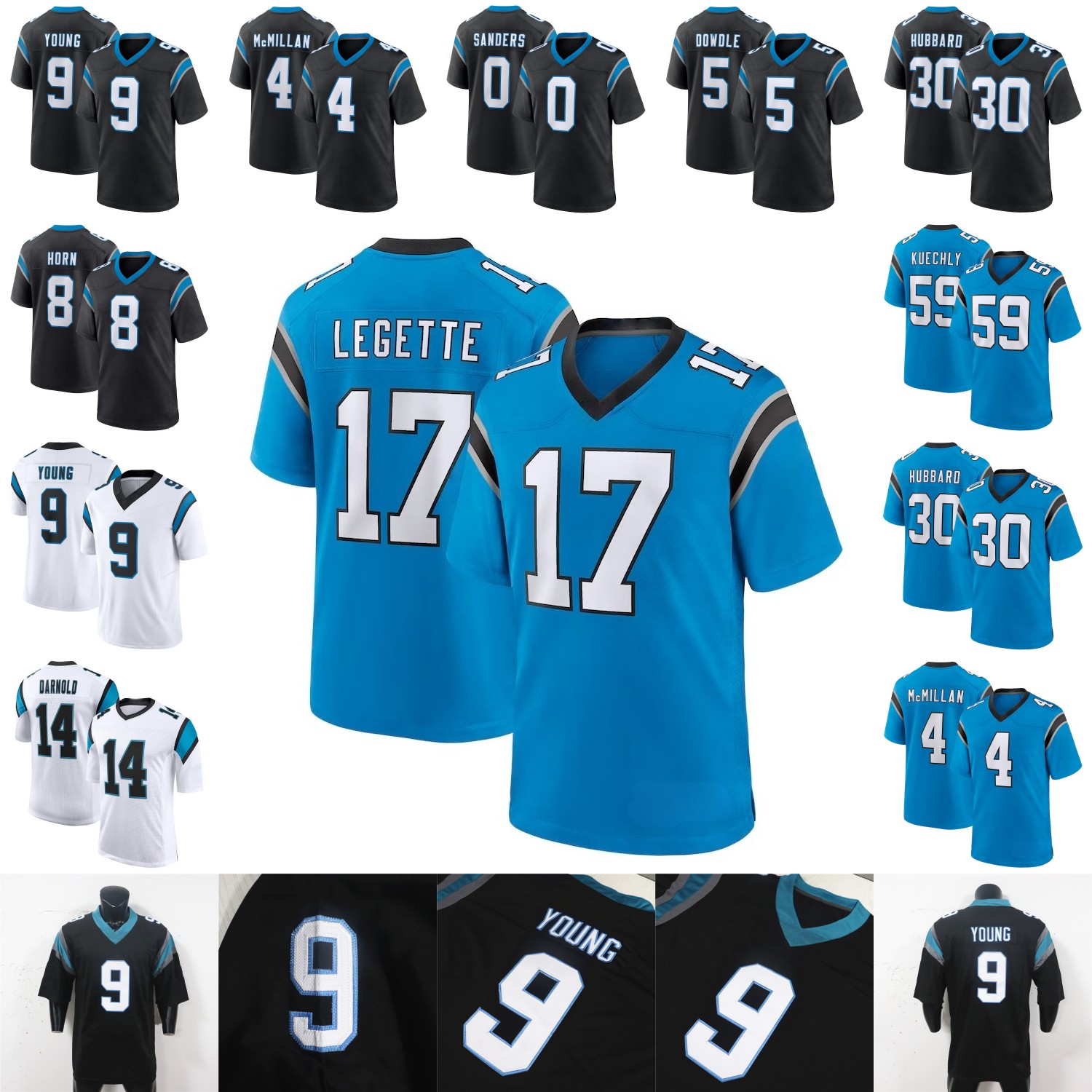 Custom Football Jersey Xavier Legette Young Ja'Tavion Sanders Jaycee Horn Luke Kuechly Trevor Etienne Dowdle Ekwonu Adam Thielen Chuba Hubbard Dalton Brown Youth