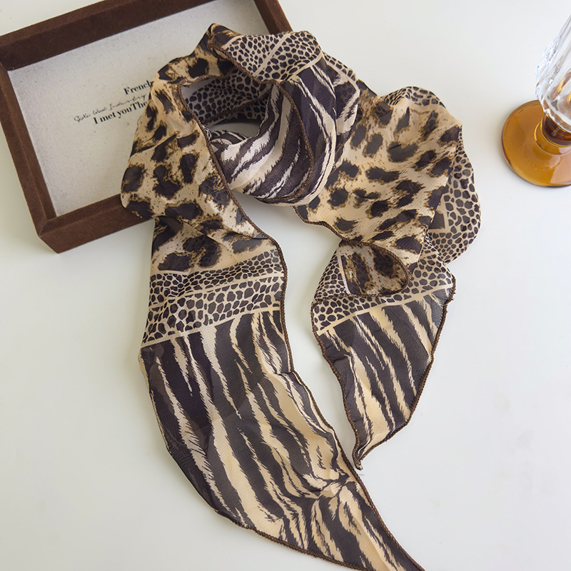 Z0249 leopard print polka dot scarf female high-end long silk scarf thin pure desire style neck belt
