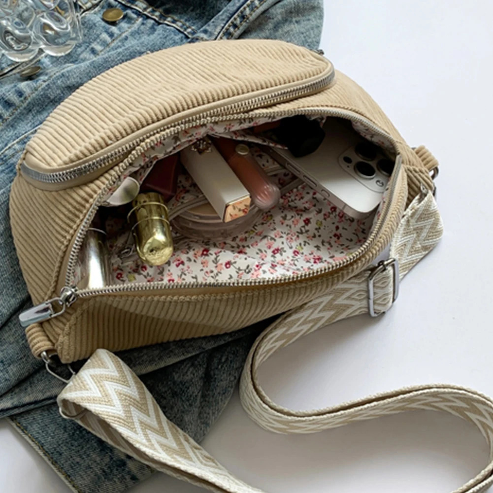 Corduroy Chest Bag Fashion Fanny Pack Wide Guitar Strap Stylish Crossbody Bag Multi-pockets Casual Waist Bag Casual Sports Bag 250731