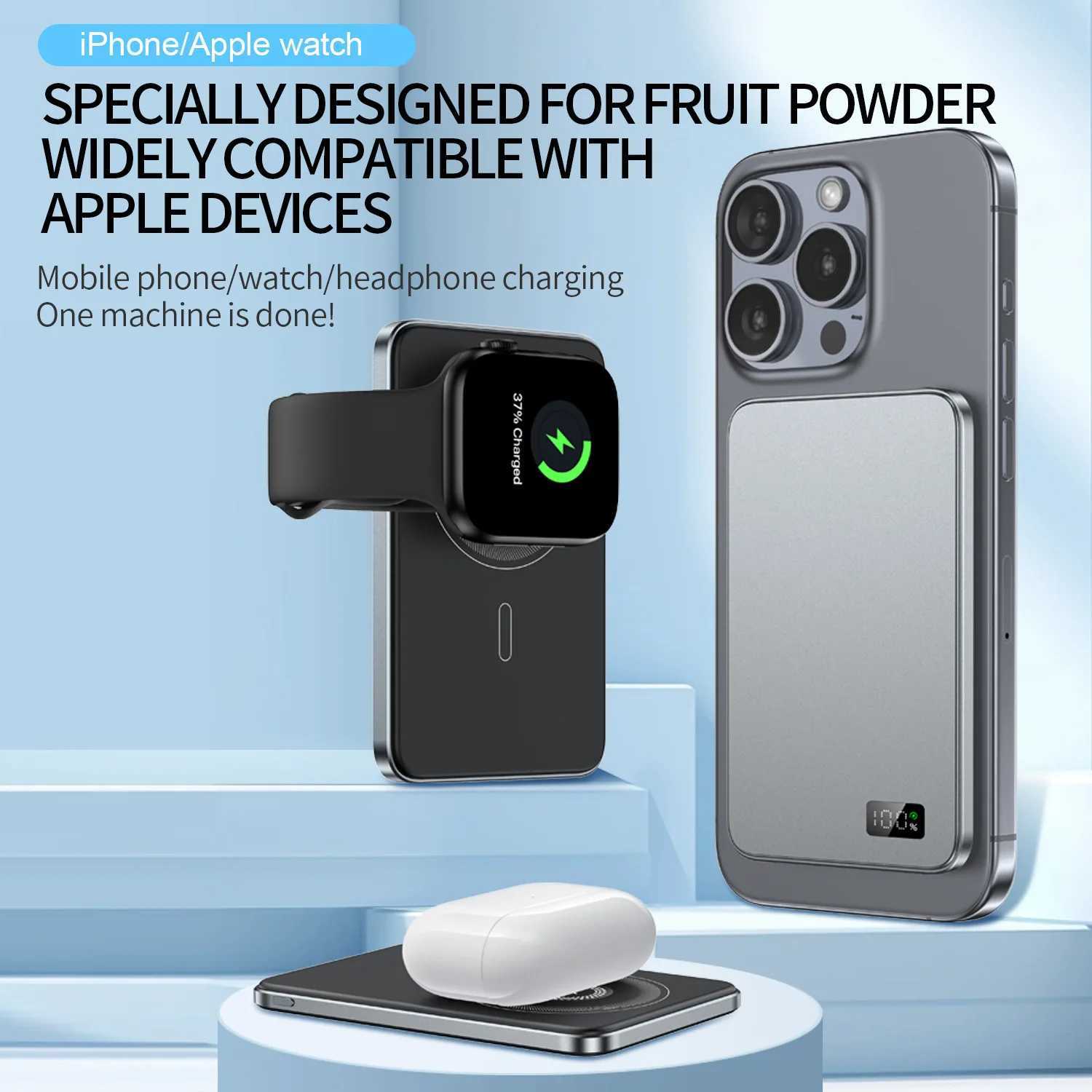 10000mAh Magnetic Wireless Power Bank for Watch Fast Charging Type-C Slim External Spare Battery For iPhone Xiai S250801