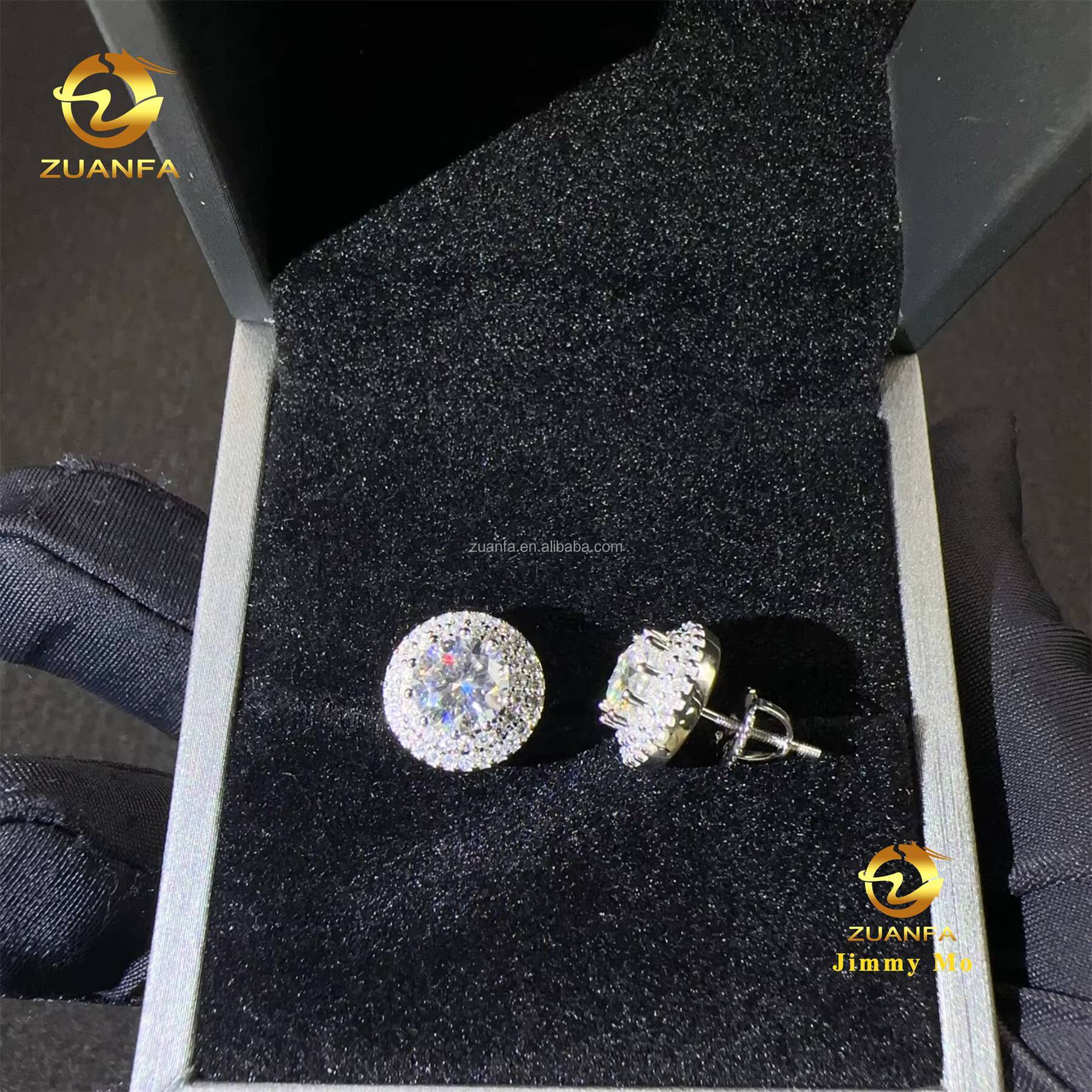 Fashion Popular Rapper Fire Jewelry Men Iced Out Hip Hop Sterling Silver 925 Screw Back Moissanite Diamond Stud Earrings Men