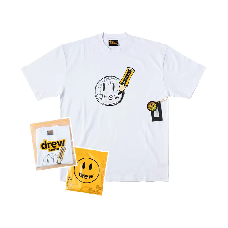DREW HOUSE Hot Sale Men's Clothing Pencil print logo T shirt men's and women's printed loose short sleeve T-shirt
