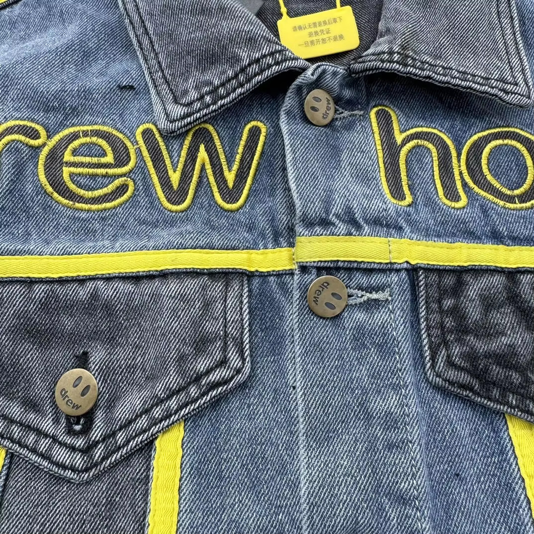 DREW HOUSE autumn and winter designer American Outside the denim with black and blue patchwork embroidered letters