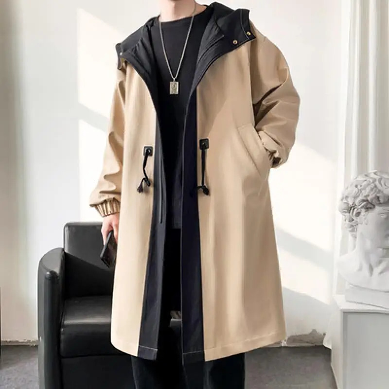 2023 Spring Long Style Coat Mens High Quality Casual Trench Hoooded Jackets Clothing Windbreakers Waterproof 250729