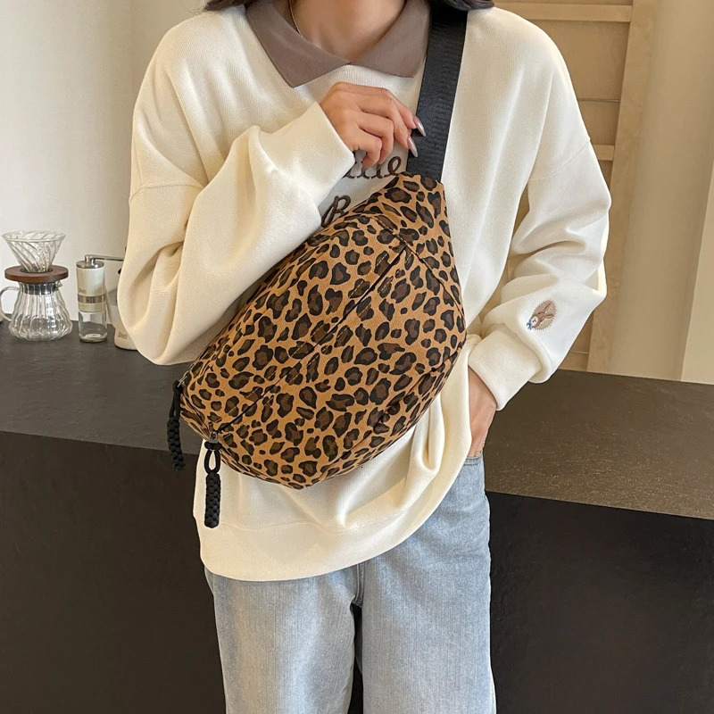Fashion Leopard Print Waist Bag Street Trend Fanny Pack Woman Chest Pack Canvas Belt Bag Female Shoulder Crossbody Bags 250731