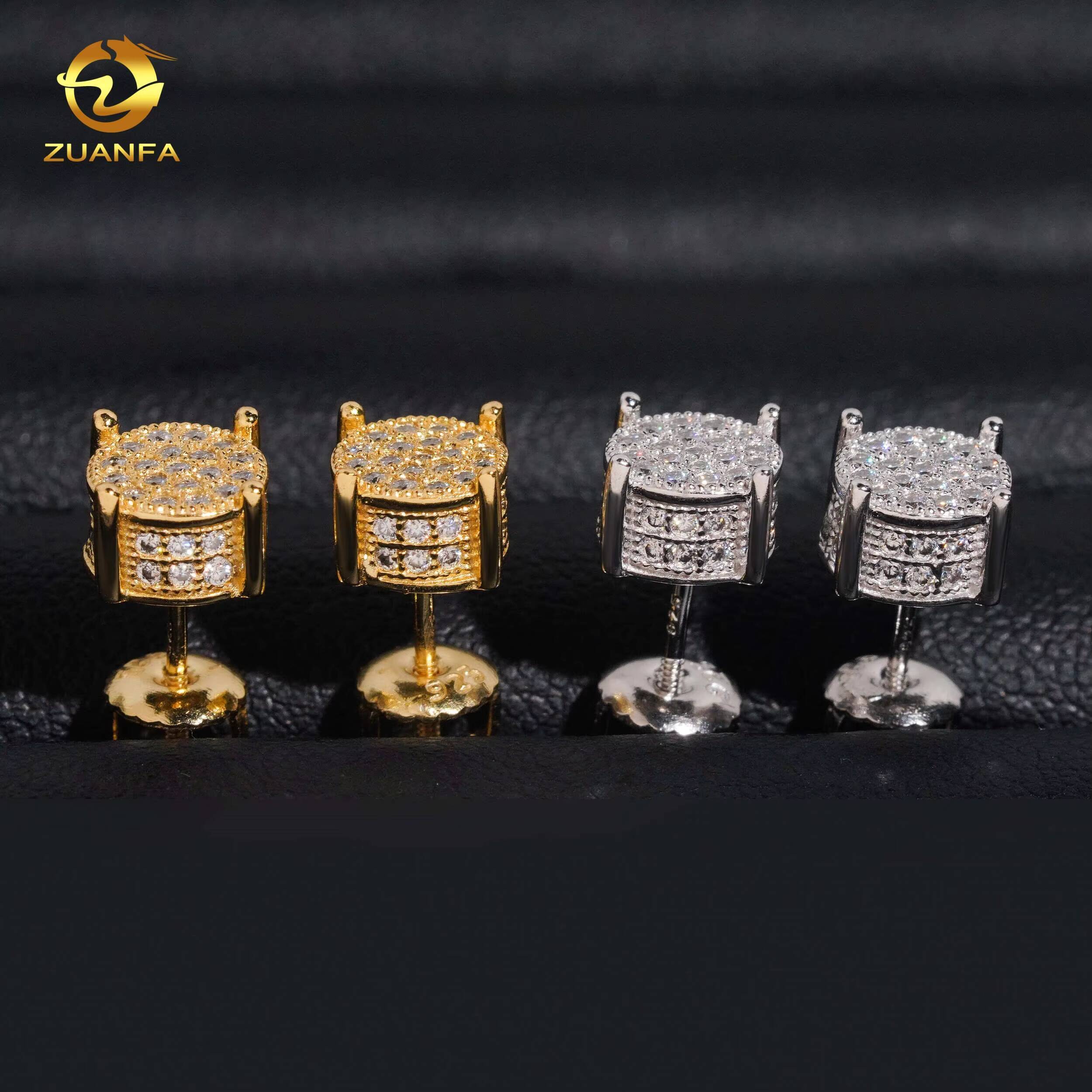 IGI Certified Fashion Round Cluster Lab Grown Diamond 925 Sterling Silver Iced Out Lab Diamond Screw Back Earrings for Men